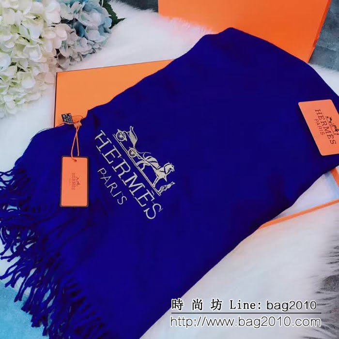 HERMES愛馬仕2018年度爆款 新款Hermès淨色刺繡圍巾 LLWJ6726